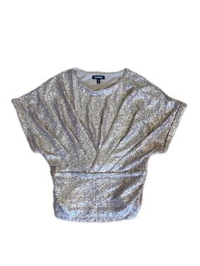 Express Gold Metallic Silver Sequin Short Sleeve Dolman Top